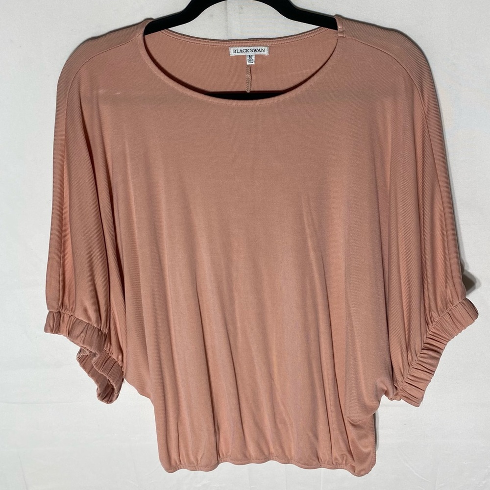 Black Swan Soft Nude Pink Short Dolman Sleeve Slouchy Blouse M